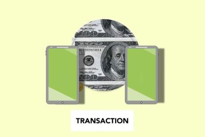 Ilustração isométrica de transferência de dinheiro entre celulares, representando pagamentos digitais.